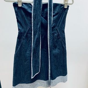 Strapless Denim Dress with Tie